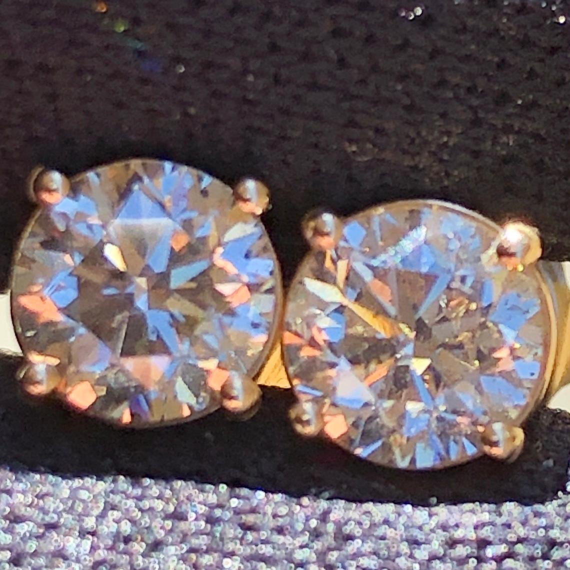 1 1/2 Carat Ct Real Natural Solitaire Diamond 2 Round Stud Earrings 14k Gold For Sale 3