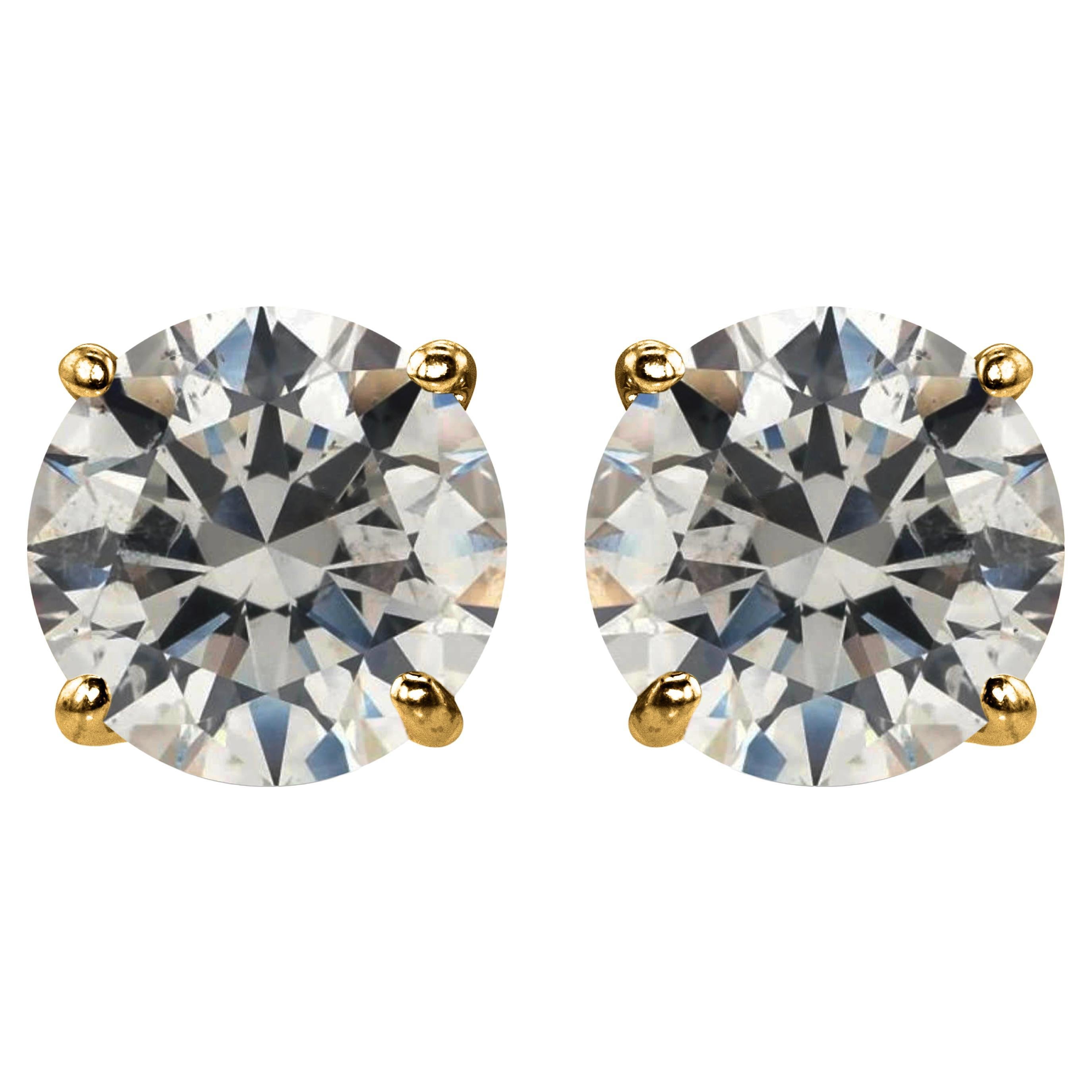 1 1/2 Carat Ct Real Natural Solitaire Diamond 2 Round Stud Earrings 14k Gold