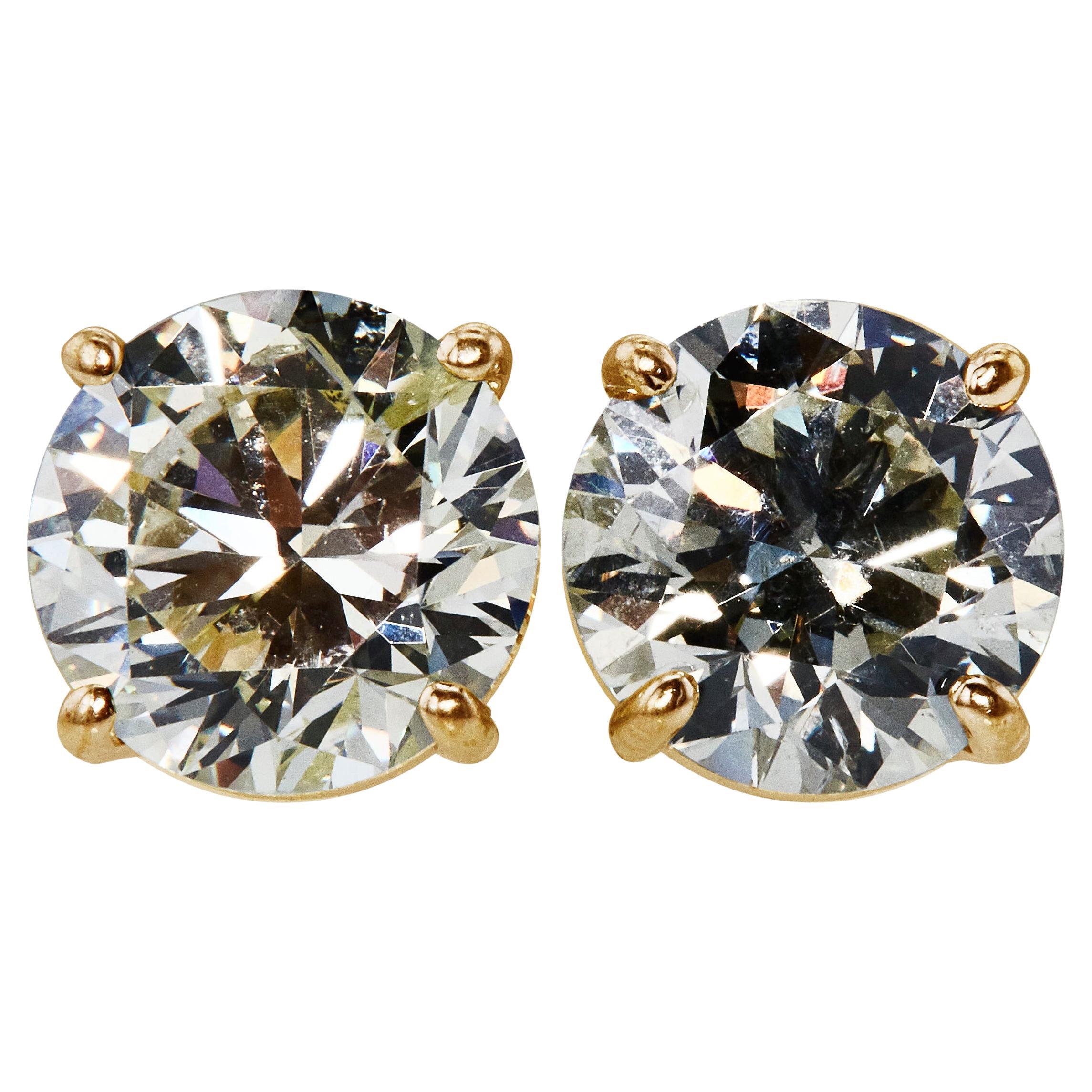 2 Carat Ct Real Natural Solitaire Diamond 2 Round Stud Earrings 14k Gold For Sale