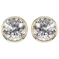 1 1/2 Carat Ct Real Natural Solitaire Diamond Round Bezel Stud Earrings 14k Gold