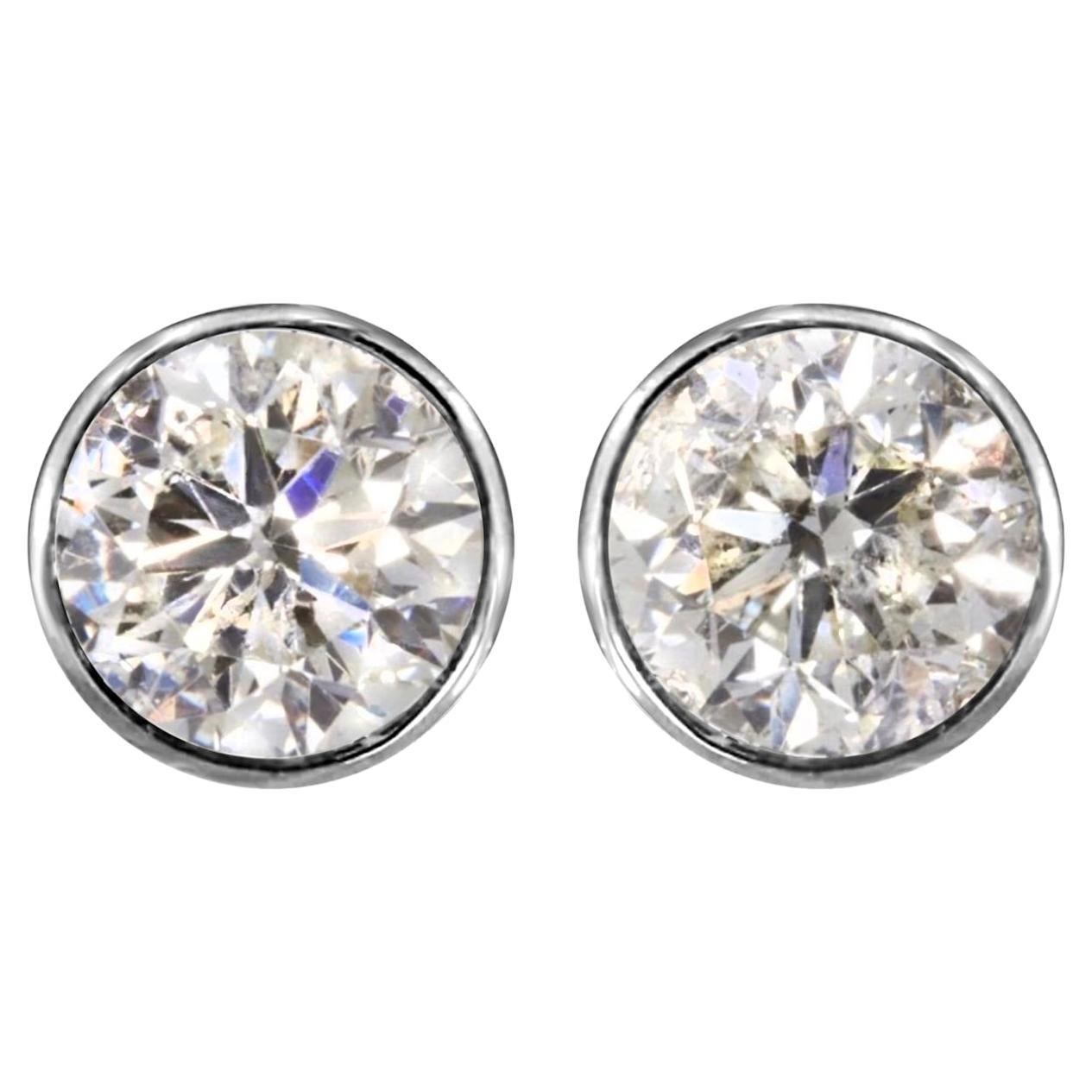 Quasi 1 1/2 Carat Ct Natural Solitaire Diamond Round Bezel Stud Earrings 14k