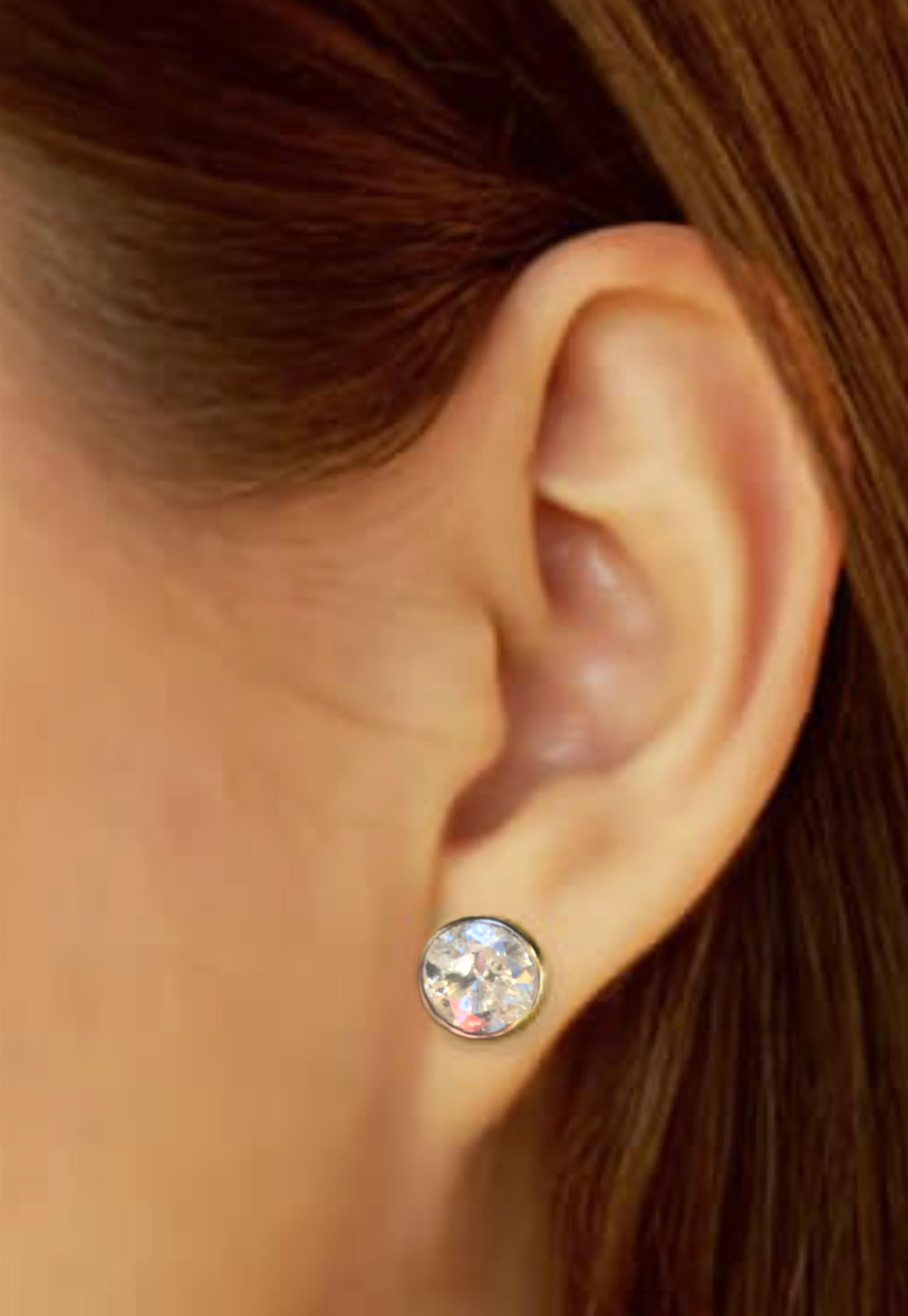 1 1/2 Carat Ct Real Natural Solitaire Round Diamond Bezel Stud Earrings 14k Gold 1