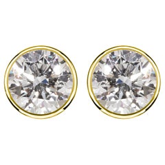 1 1/2 Carat Ct Real Natural Solitaire Round Diamond Bezel Stud Earrings 14k Gold