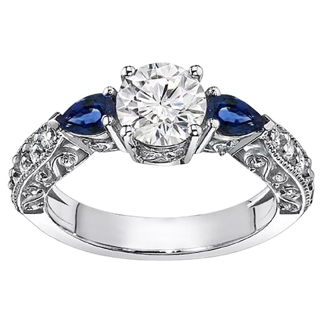 1 1/2 Carat Diamond and Sapphire Engagement Ring