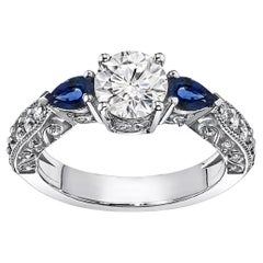 1 1/2 Carat Diamond and Sapphire Engagement Ring