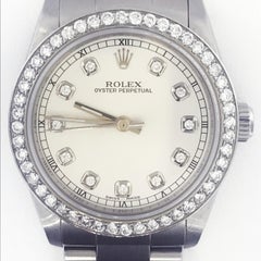 1 1/2 Carat Diamond Bezel-Rolex Oyster Perpetual Stainless Steel Ladies Watch
