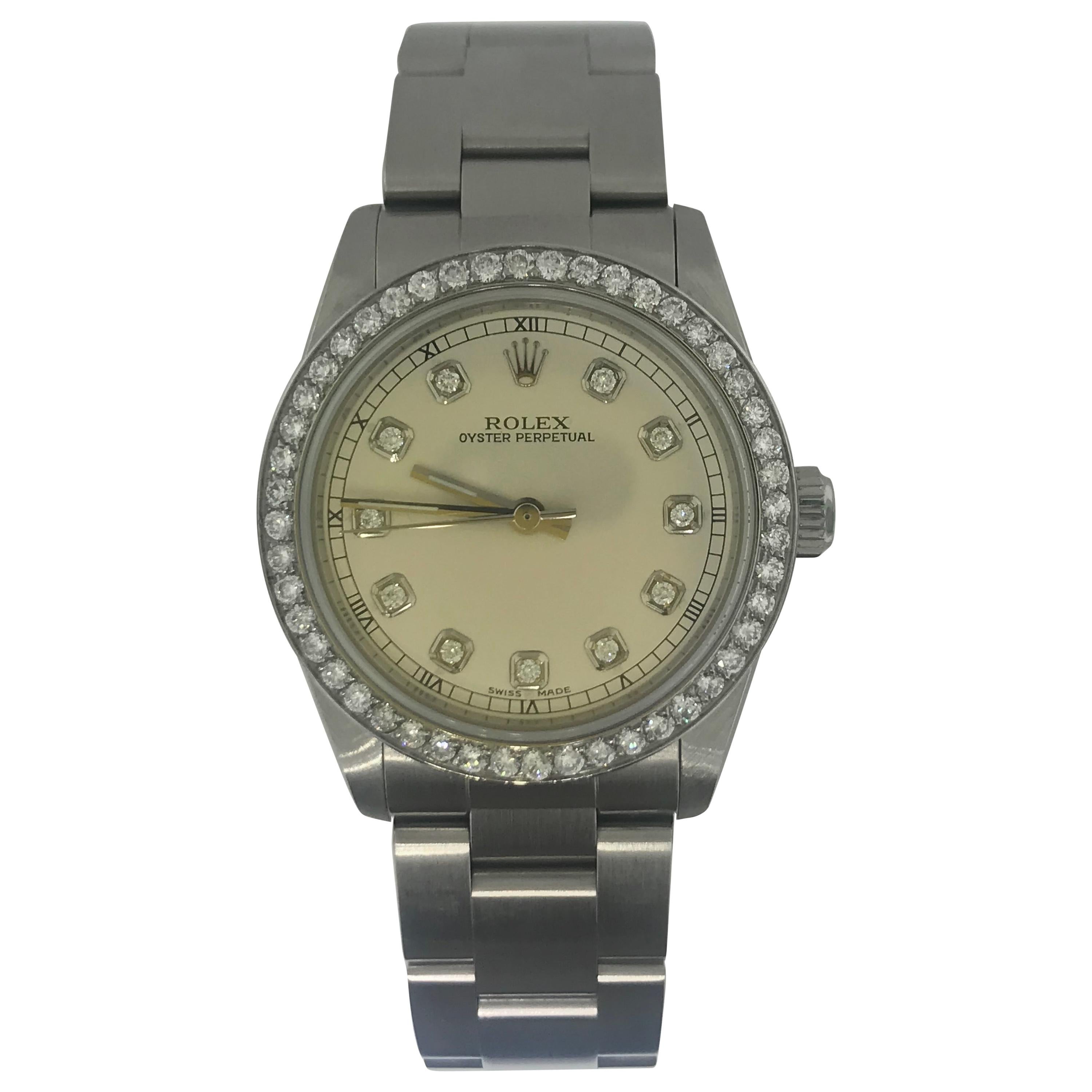 1 1/2 Ct Diamond Bezel-Rolex Oyster Perpetual Stainless Steel Ladies Watch 31mm
