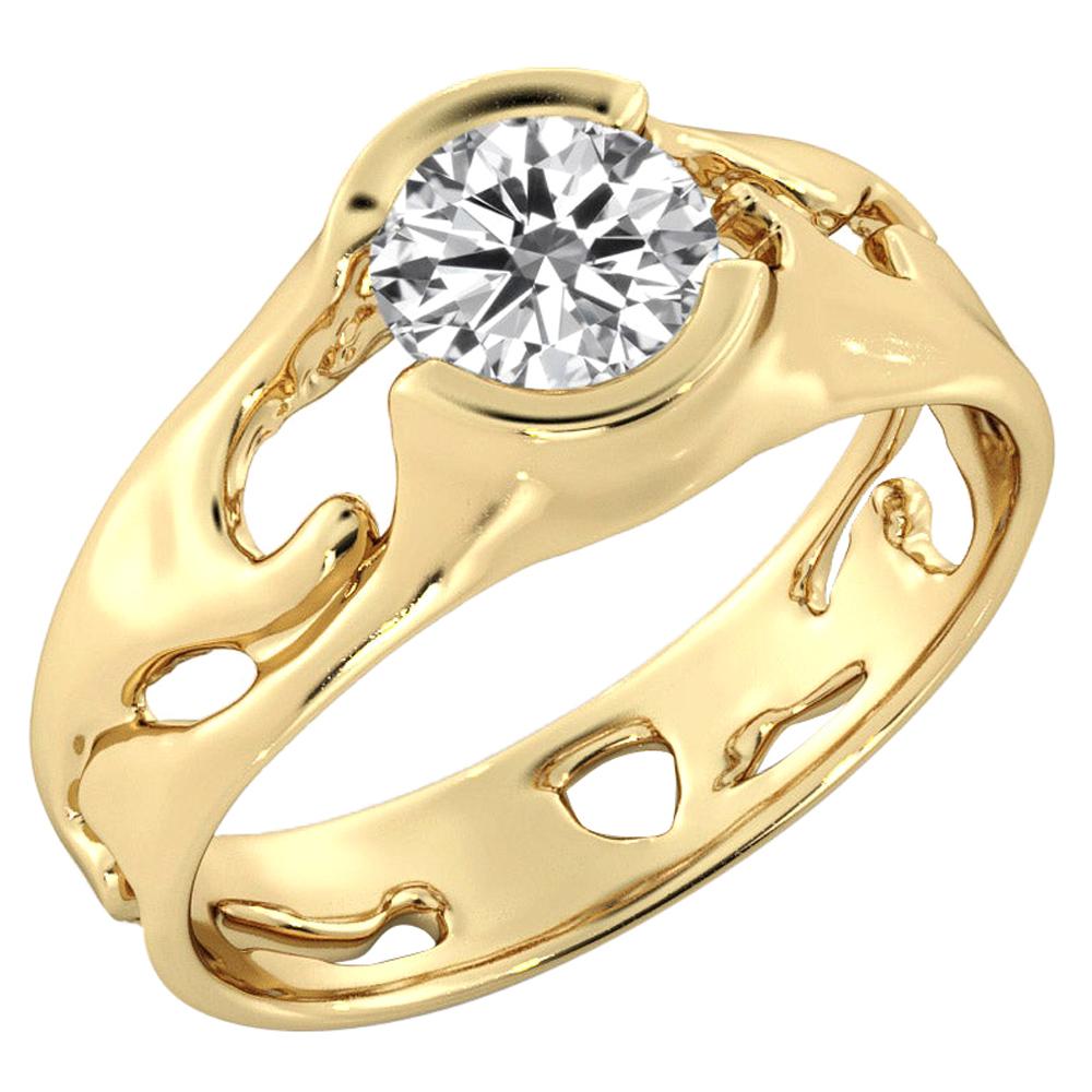 1 1/2 Carat GIA Round Diamond Ring, Solitaire Bezel 18 Karat Yellow Gold