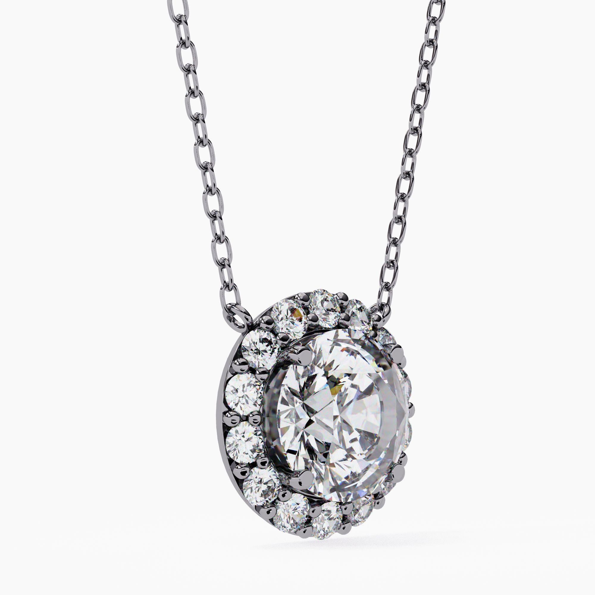 1 1/2 Ctw Halo Runde Brillant Diamant Anhänger Halskette 14K Solid Gold SI GH 4