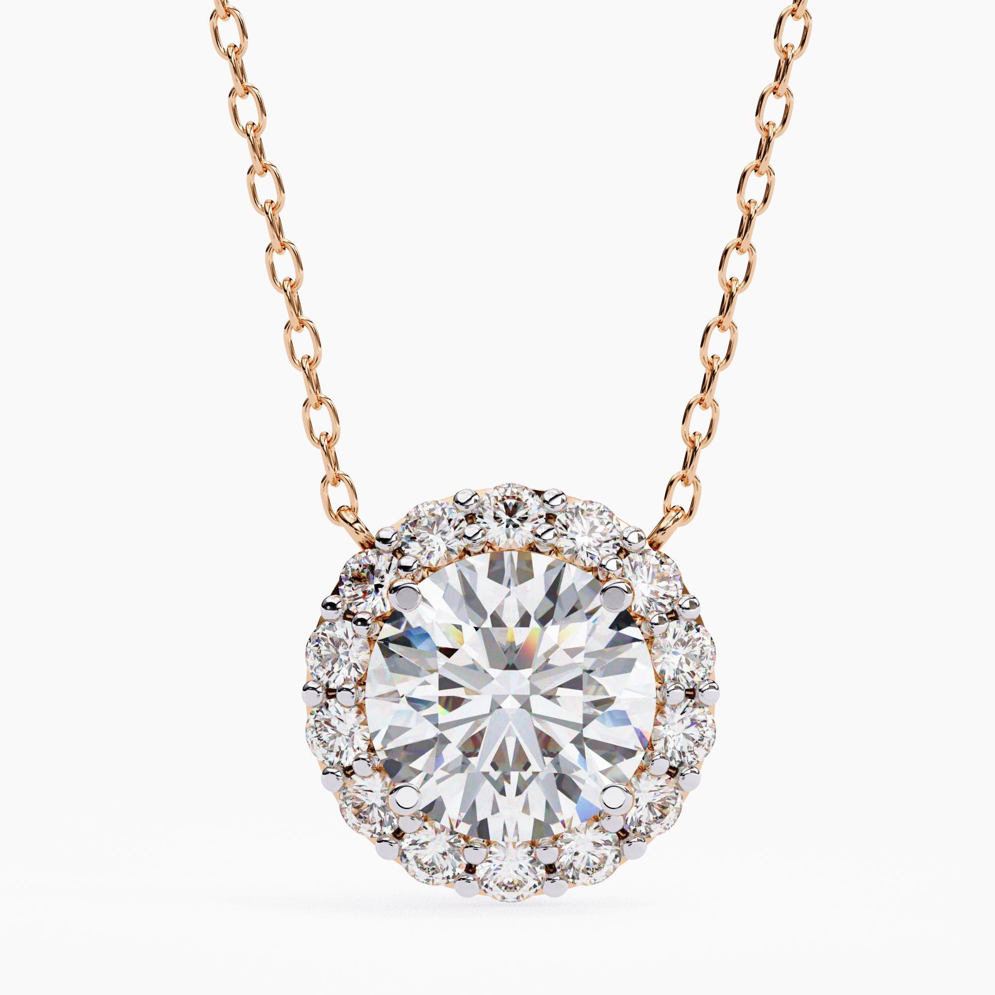1 1/2 Ctw Halo Runde Brillant Diamant Anhänger Halskette 14K Solid Gold SI GH (Zeitgenössisch)
