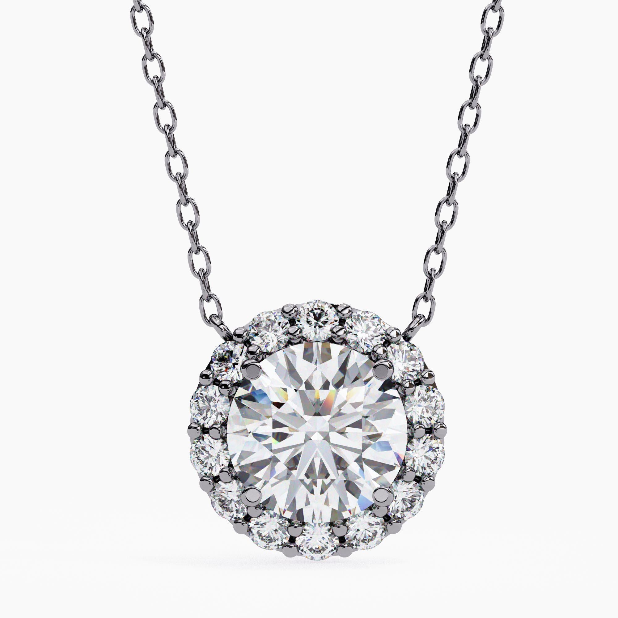 1 1/2 Ctw Halo Runde Brillant Diamant Anhänger Halskette 14K Solid Gold SI GH (Rundschliff)