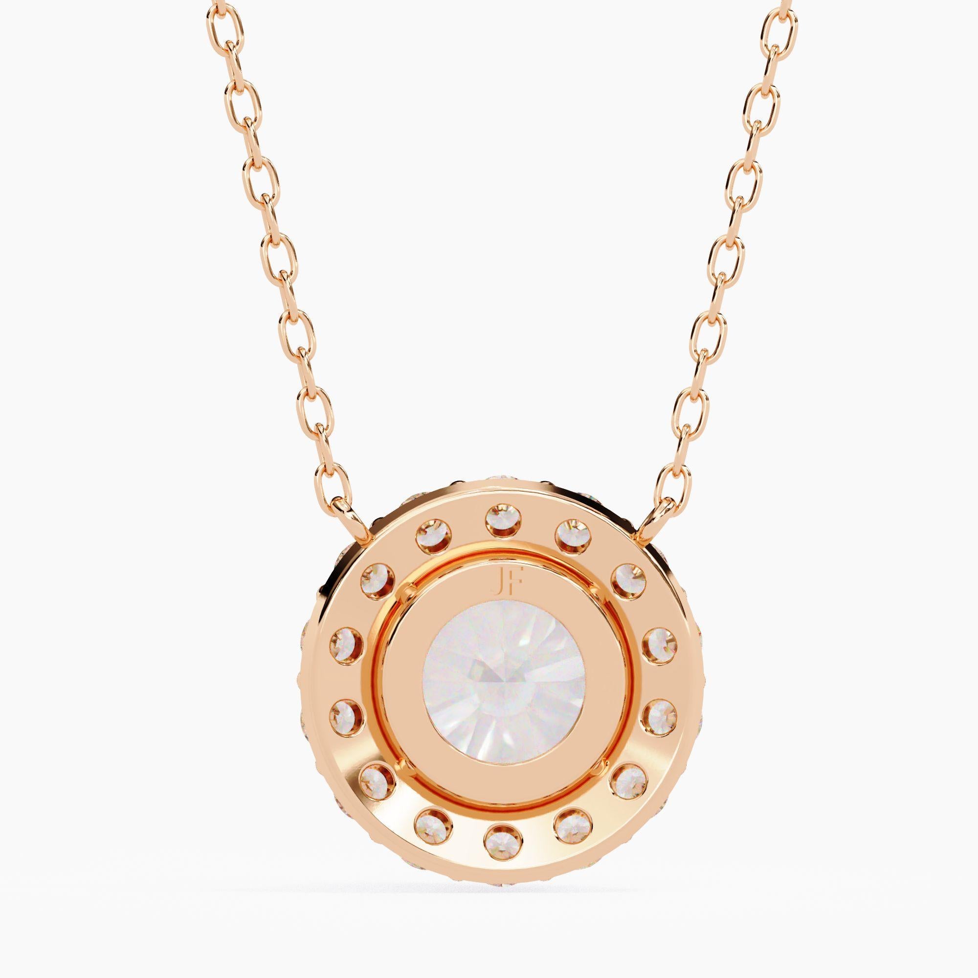 1 1/2 Ctw Halo Runde Brillant Diamant Anhänger Halskette 14K Solid Gold SI GH im Zustand „Neu“ in New York, NY