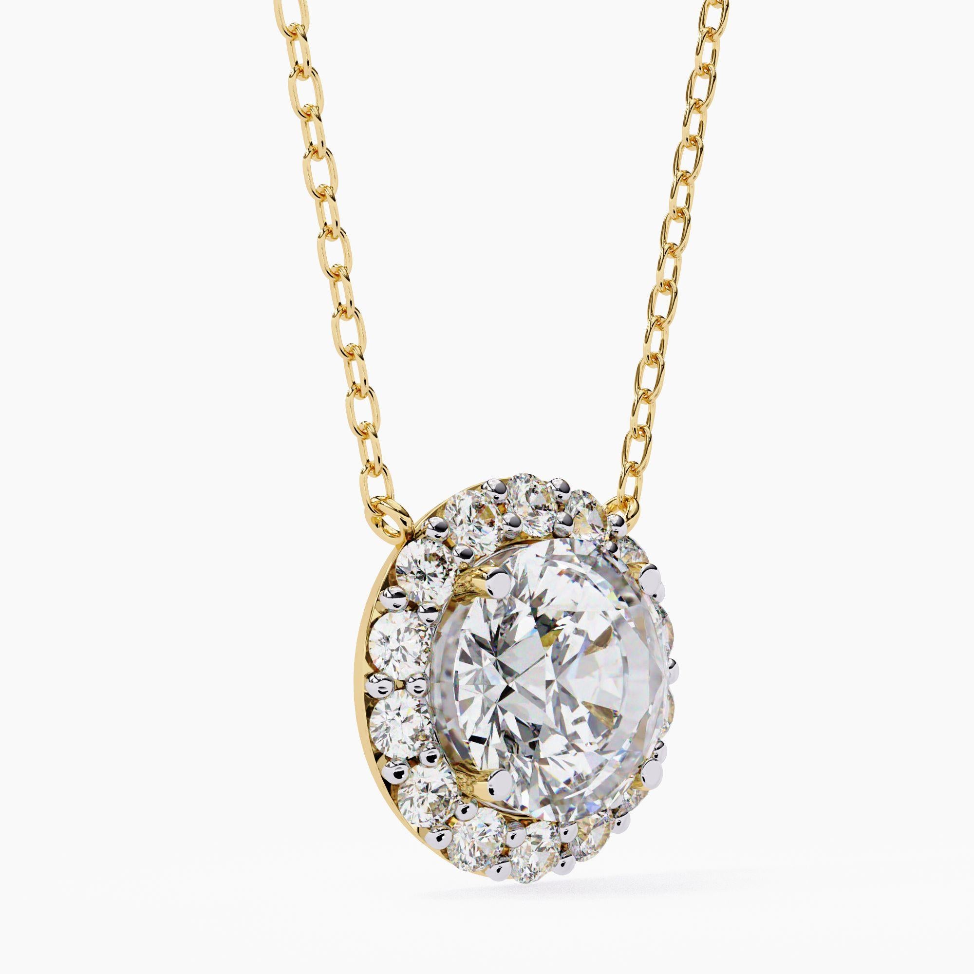 1 1/2 Ctw Halo Runde Brillant Diamant Anhänger Halskette 14K Solid Gold SI GH 3