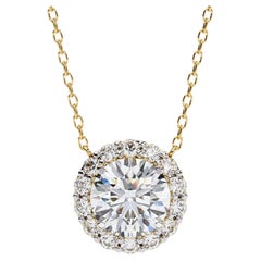 Collana con ciondolo di diamanti tondi e brillanti da 1 1/2 Ctw Halo in oro massiccio 14 carati SI GH