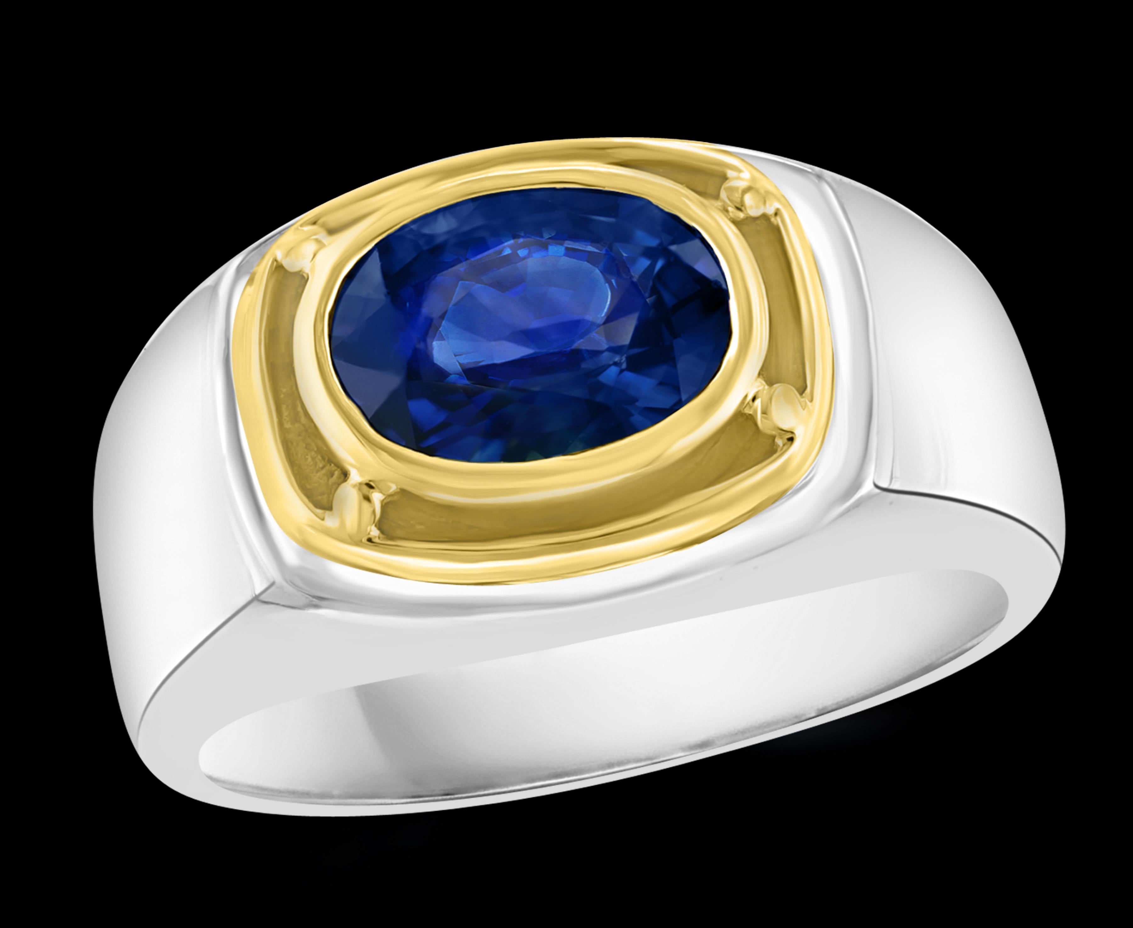 Oval Natural  Blue Sapphire & Diamond Engagement Ring in 14 Karat Yellow Gold
Approximately 1 1/2 Ct Oval Blue Sapphire 
18 Karat yellow Gold 9.2 Grams
Ring Size 5 ( it can be resized to any size for free of charge)
Natural Sapphire of nice blue
