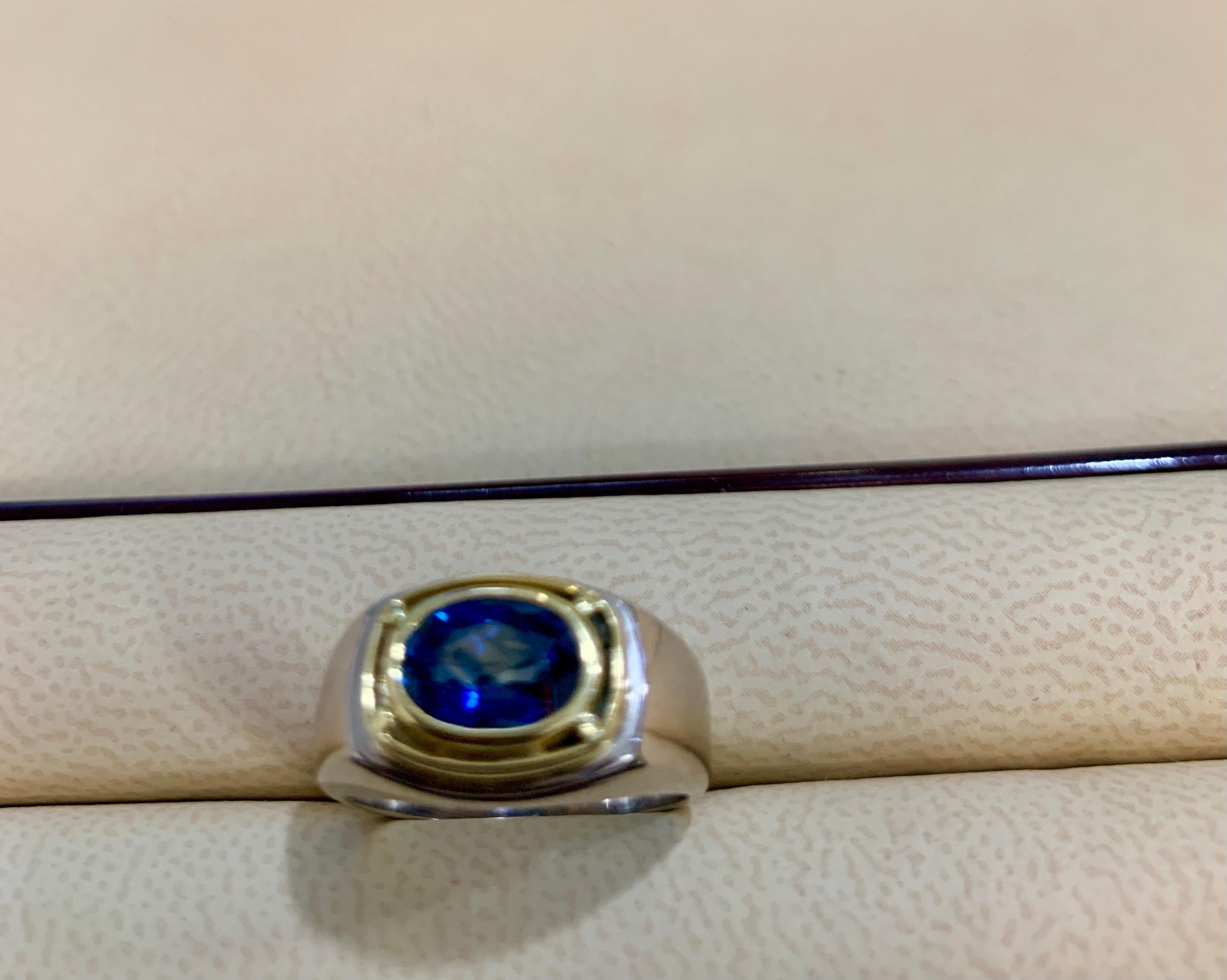 1 1/2 Karat Ovaler natürlicher blauer Saphir Verlobungsring aus 18 Karat zweifarbigem Gold im Angebot 5
