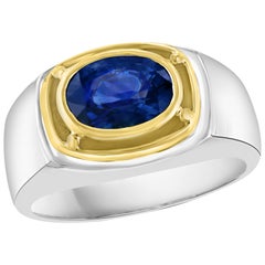 1 1/2 Karat Ovaler natürlicher blauer Saphir Verlobungsring aus 18 Karat zweifarbigem Gold