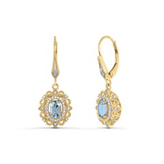 1-1/20 ct. Aquamarine and Diamond Accent Dangle Earrings in 14K Yellow Gold