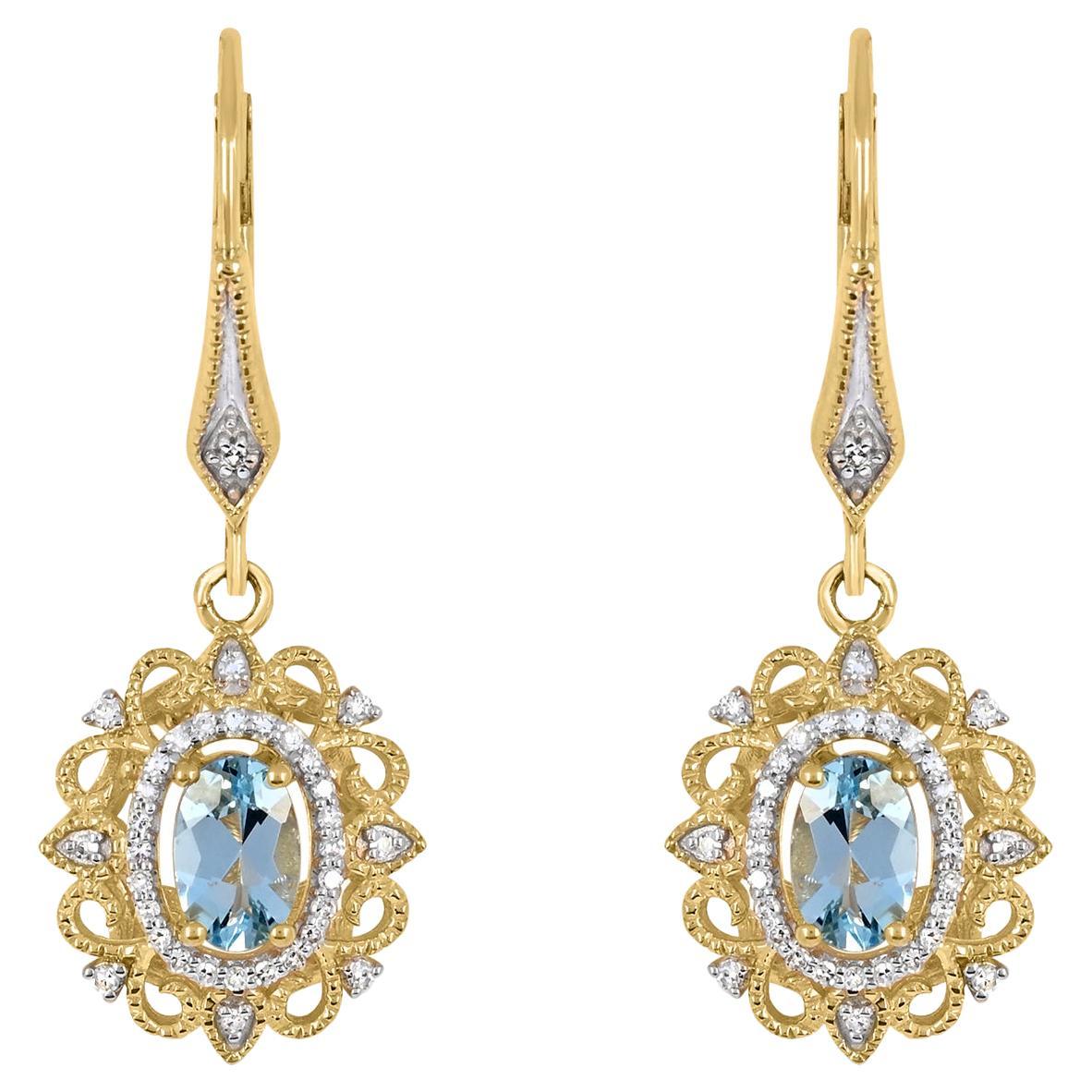 1-1/20 ct. Aquamarine and Diamond Accent Dangle Earrings in 14K Yellow Gold