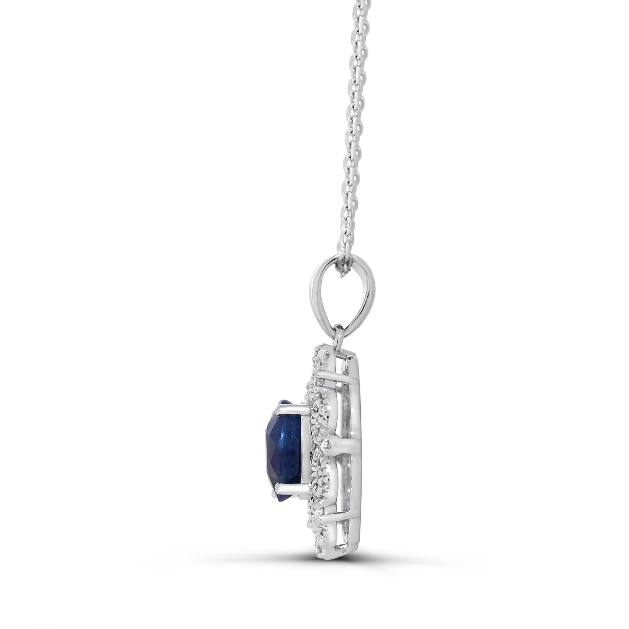 Contemporary 1-1/20 ct. Oval Sapphire and Diamond Accent Sterling Silver Pendant Necklace For Sale