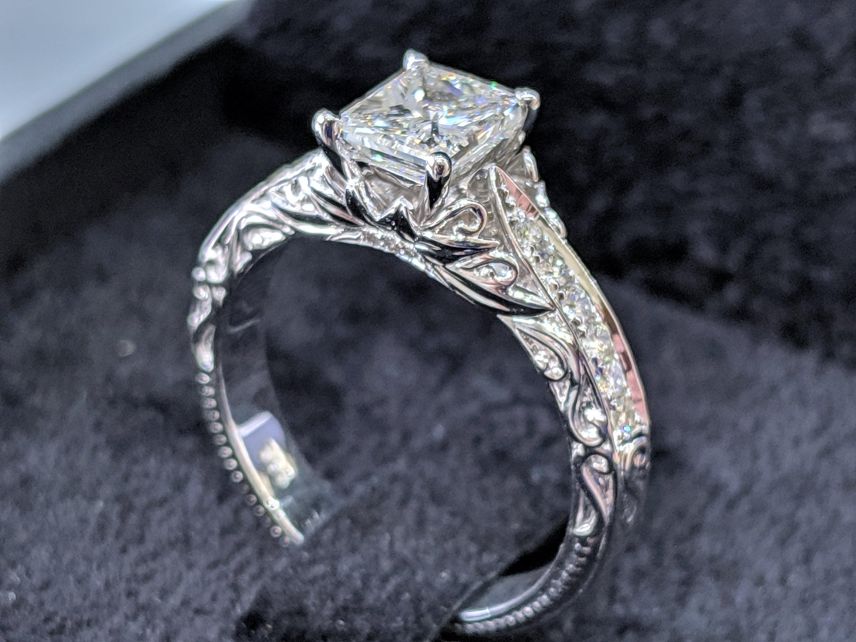 Art Deco 1 1/3 Carat Platinum GIA Certified Radiant Diamond Engagement Ring
