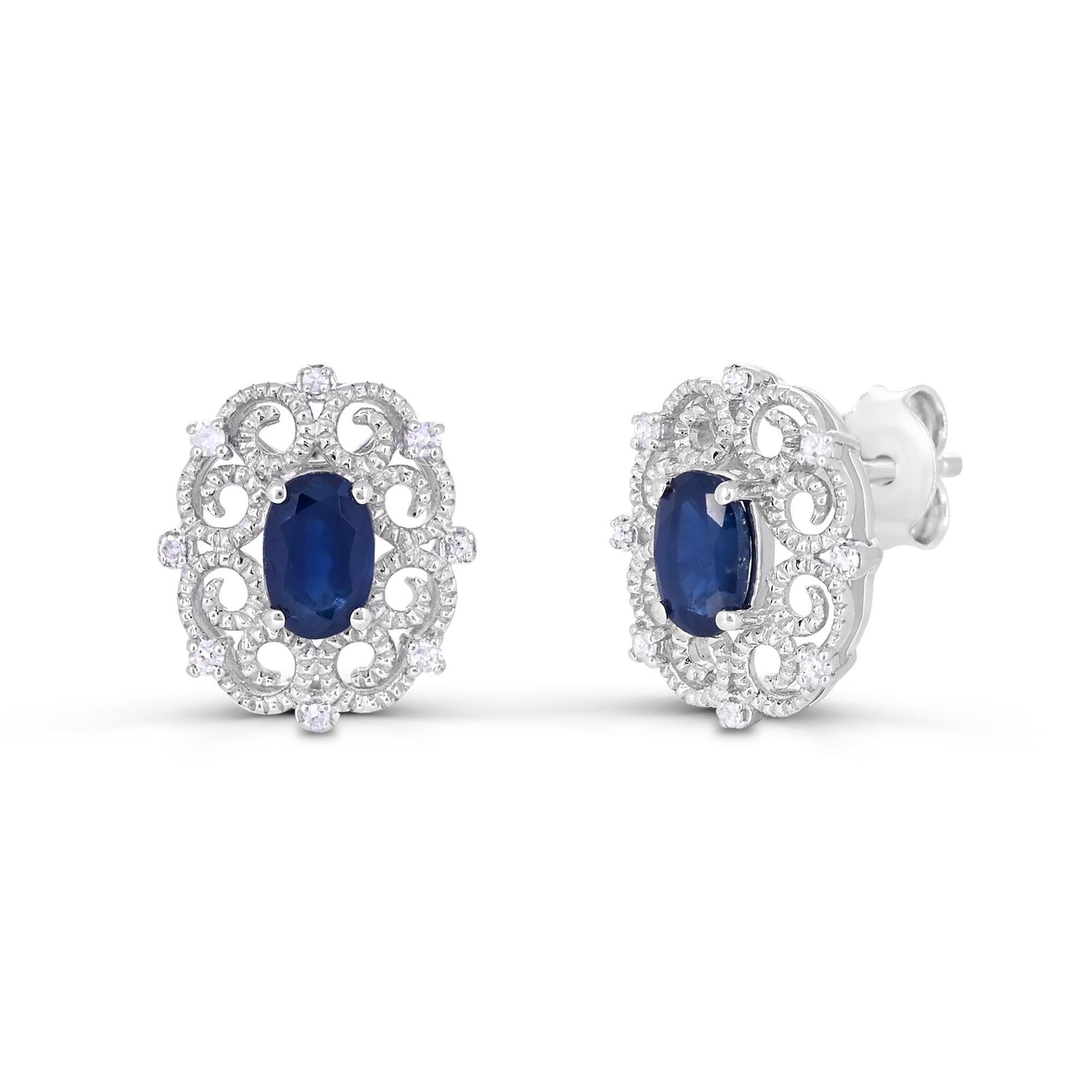 Indulge in the elegance of our Blue Sapphire and White Diamond Stud Earrings in Sterling Silver. Crafted with meticulous attention to detail, these earrings boast a stunning combination of blue sapphire and sparkling white diamonds. The sterling