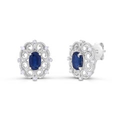 1-1/3 ct. Sterling Silver Blue Sapphire and Single-Cut Diamond Stud Earrings