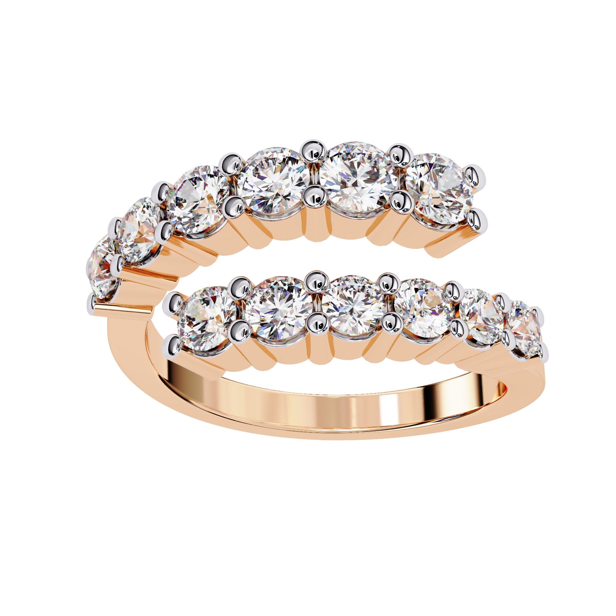 1 1/3 Ctw, Graduated Round Diamond Wrap Ring, 14K Solid Gold, SI GH For Sale 3