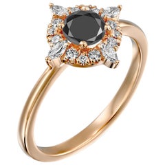 1 1/4 Carat 14 Karat Rose Gold Certified Round Black Diamond Engagement Ring