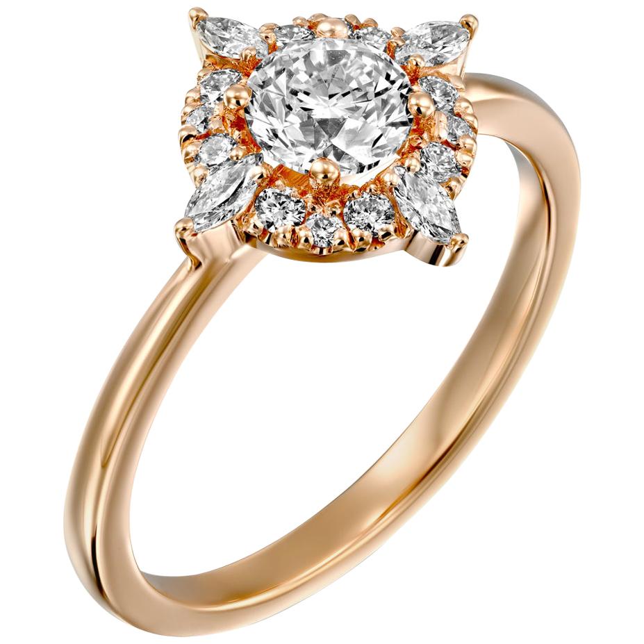 1 1/4 Carat GIA Diamond Engagement Ring, Vintage Halo 18 Karat Rose Gold Ring