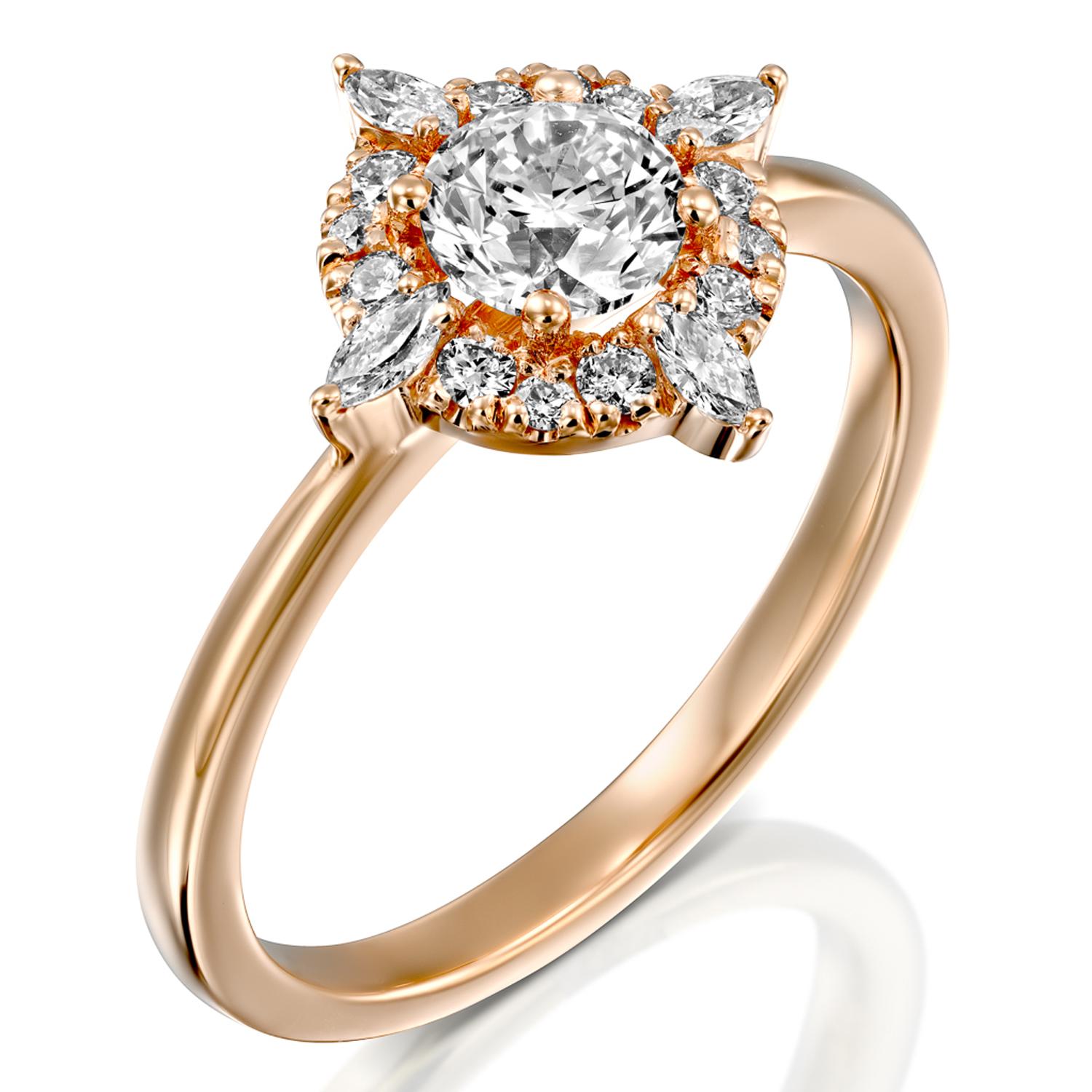 Art Deco 1 1/4 Carat GIA Diamond Engagement Ring, Vintage Halo 18 Karat Rose Gold Ring