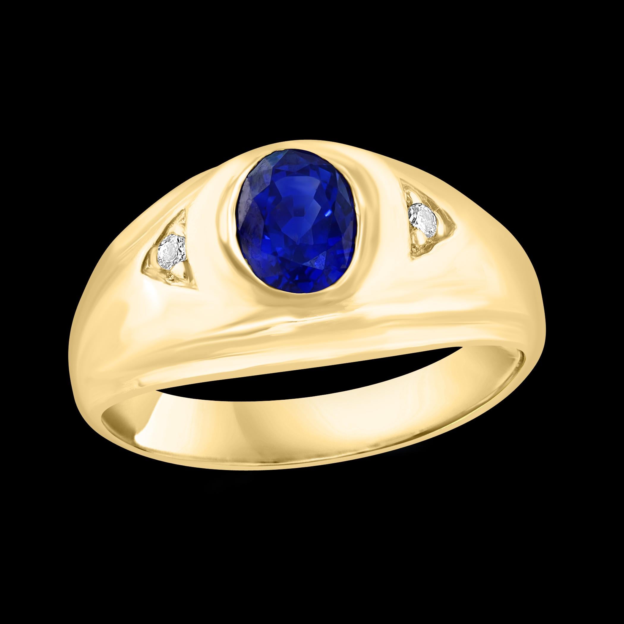 1 1/4 Ct Oval Natural Ceylon Blue Sapphire Engagement Ring in 18 Karat Gold, MEN For Sale 6