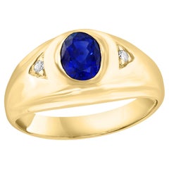 1 1/4 Ct Oval Natural Ceylon Blue Sapphire Engagement Ring in 18 Karat Gold, MEN