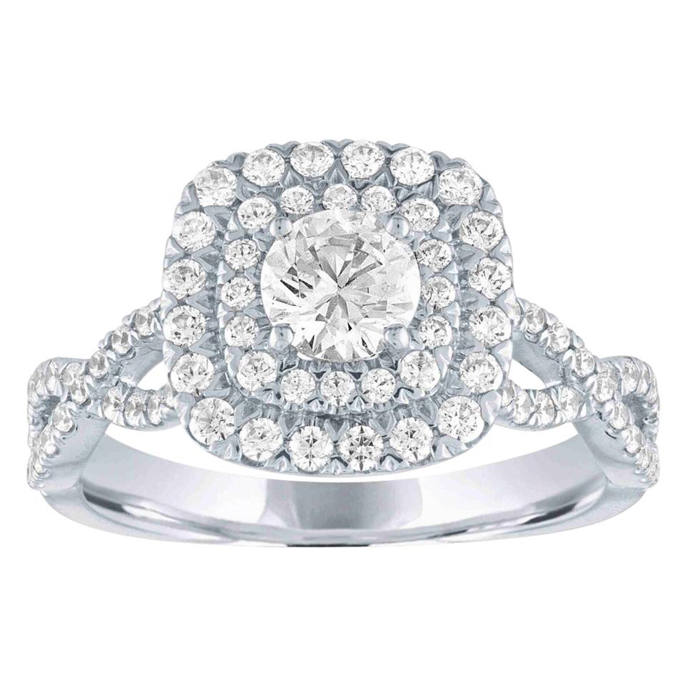 1 1/5 Carat TW Diamond Halo Engagement Ring For Sale