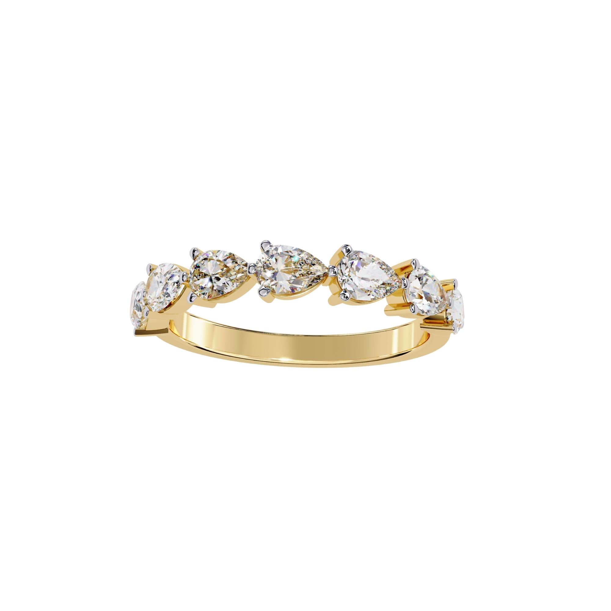 Bague en or massif 14 carats, diamant poire 1 1/5 carat, anneau en diamant poire Est-Ouest Unisexe en vente