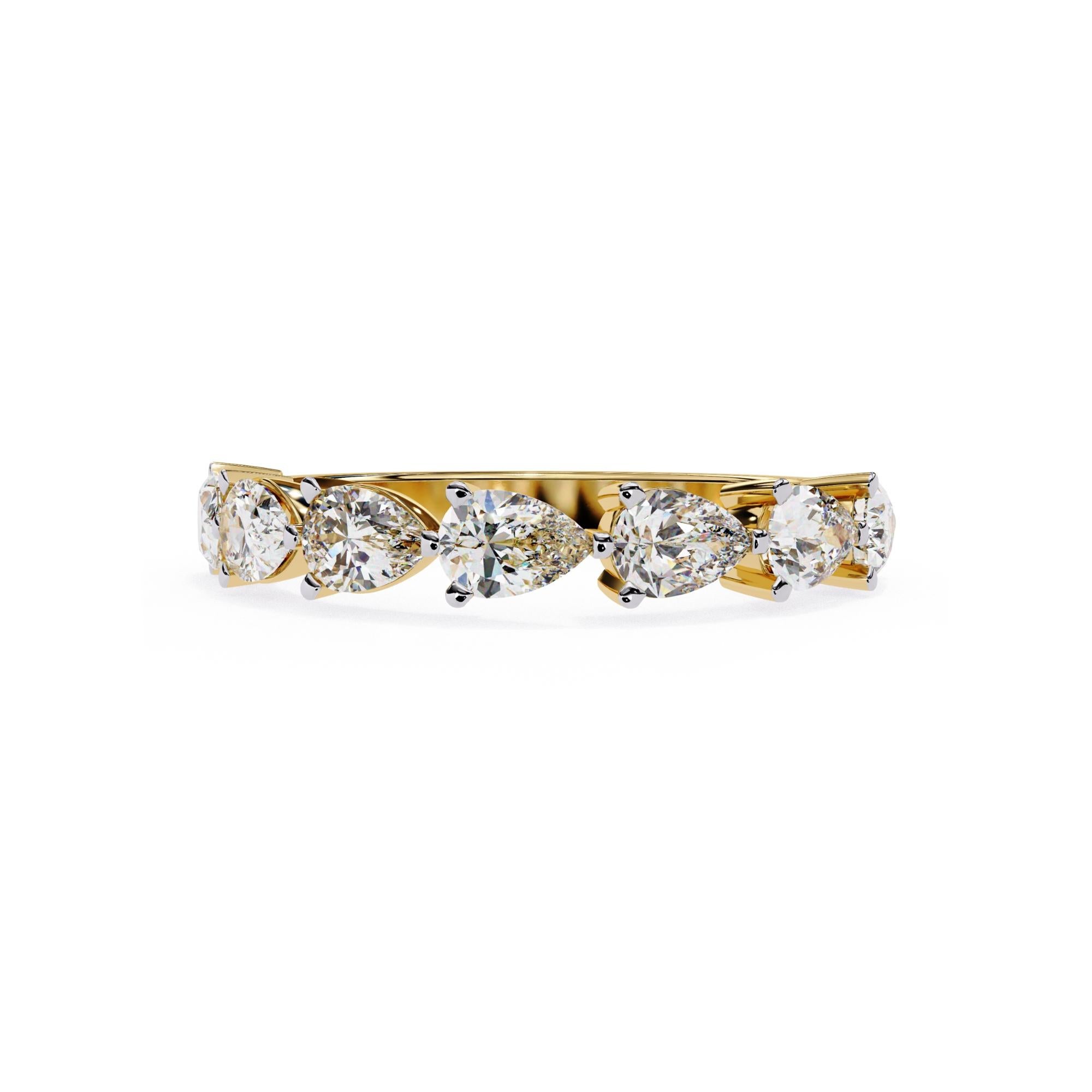 Bague en or massif 14 carats, diamant poire 1 1/5 carat, anneau en diamant poire Est-Ouest Unisexe en vente