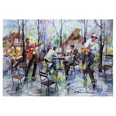 1/1 Silk Watercolor Embroidery "L'Aire du Jazz" by Misha Lenn. Unique Tapestry