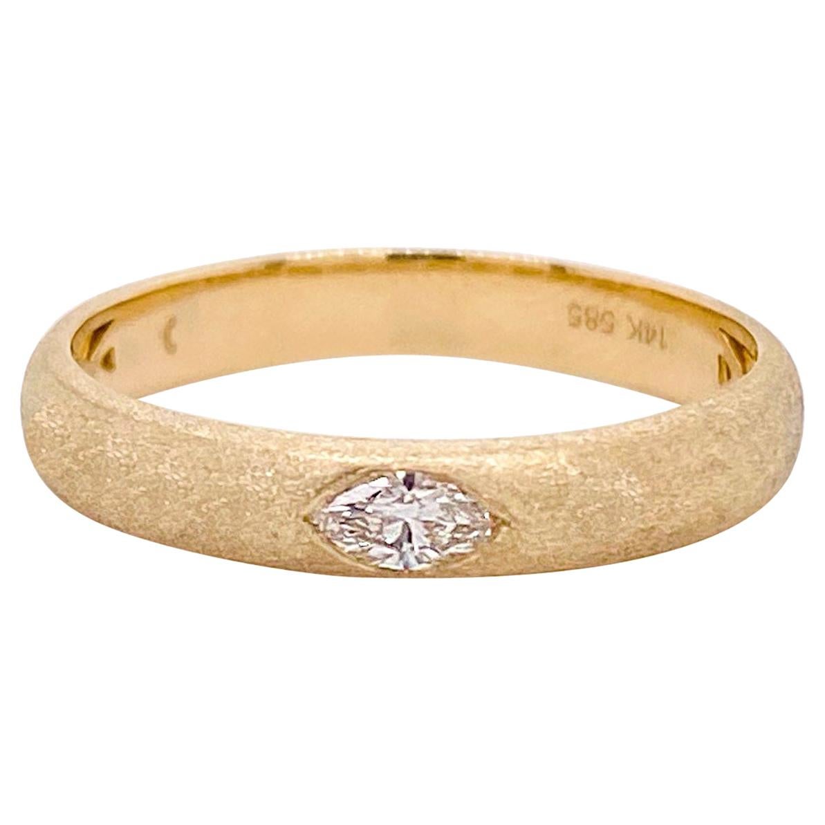 For Sale:  1/10 Carat Marquise Diamond Ring Yellow Gold Brushed Satin Band Flush Set