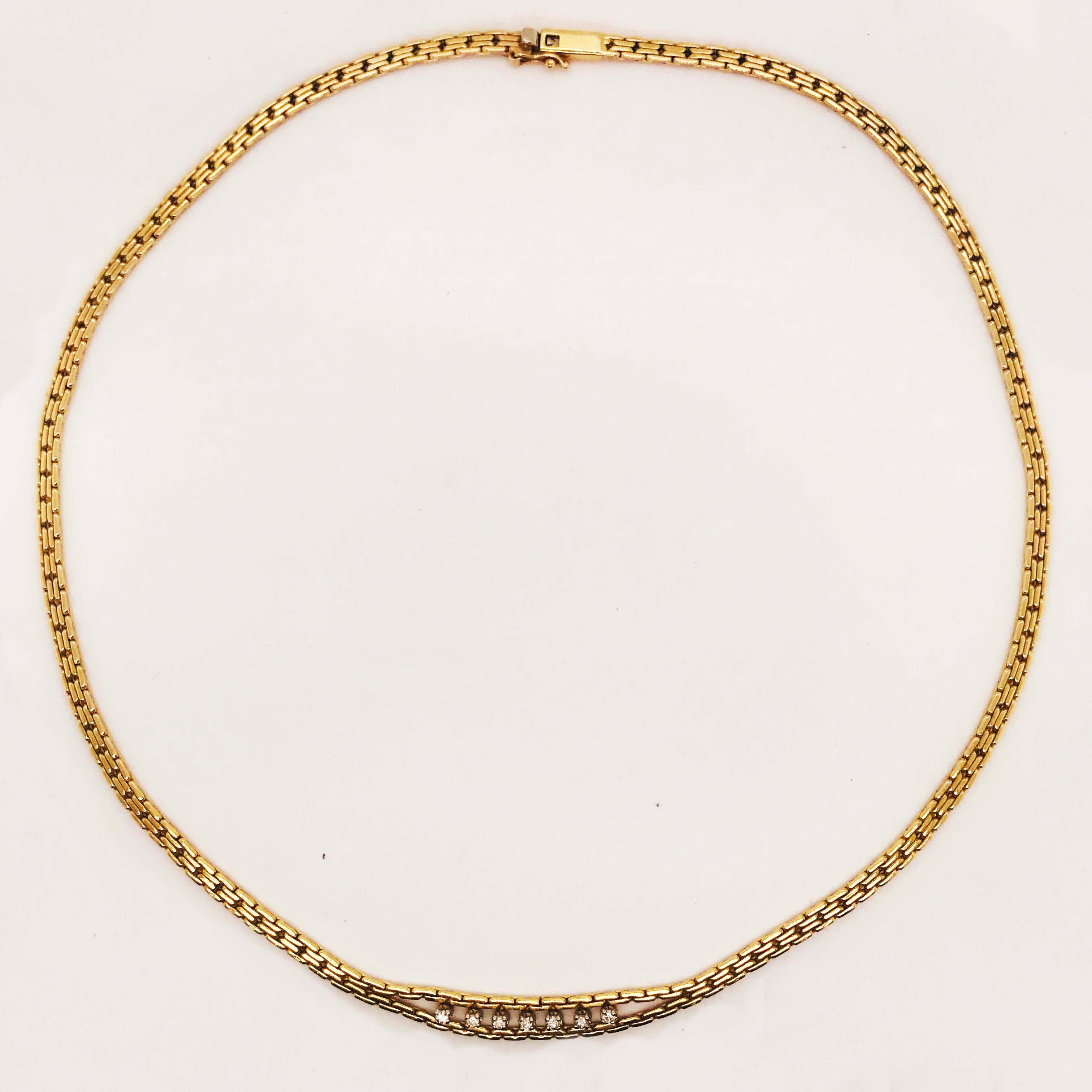 Artisan Diamond Choker Chain Necklace in 14 Karat Yellow Gold, 7 Diamonds Custom Made