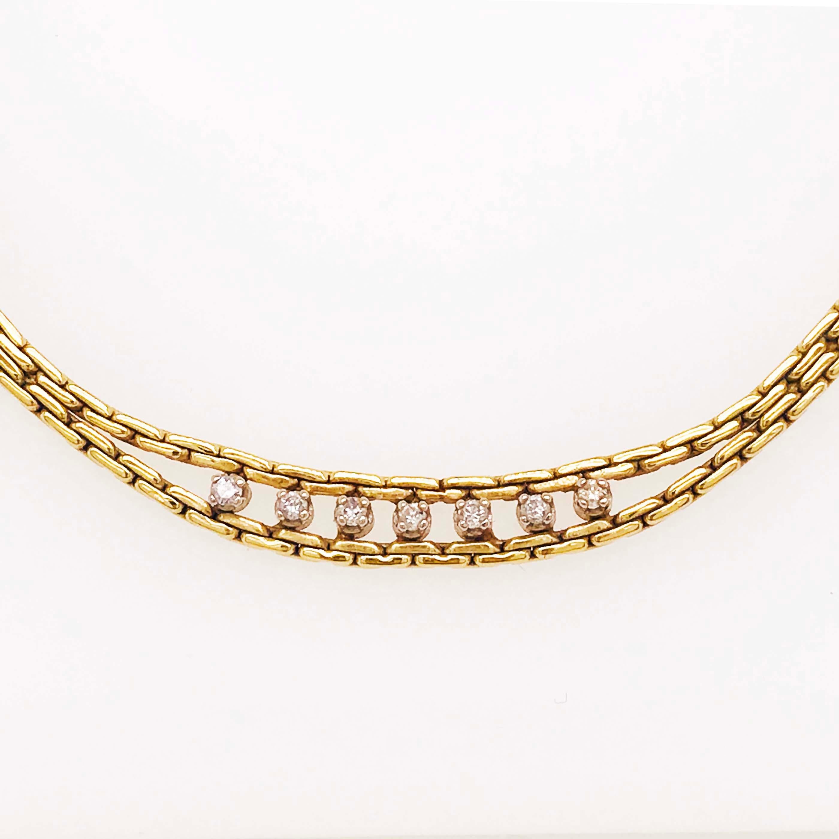 Round Cut Diamond Choker Chain Necklace in 14 Karat Yellow Gold, 7 Diamonds Custom Made