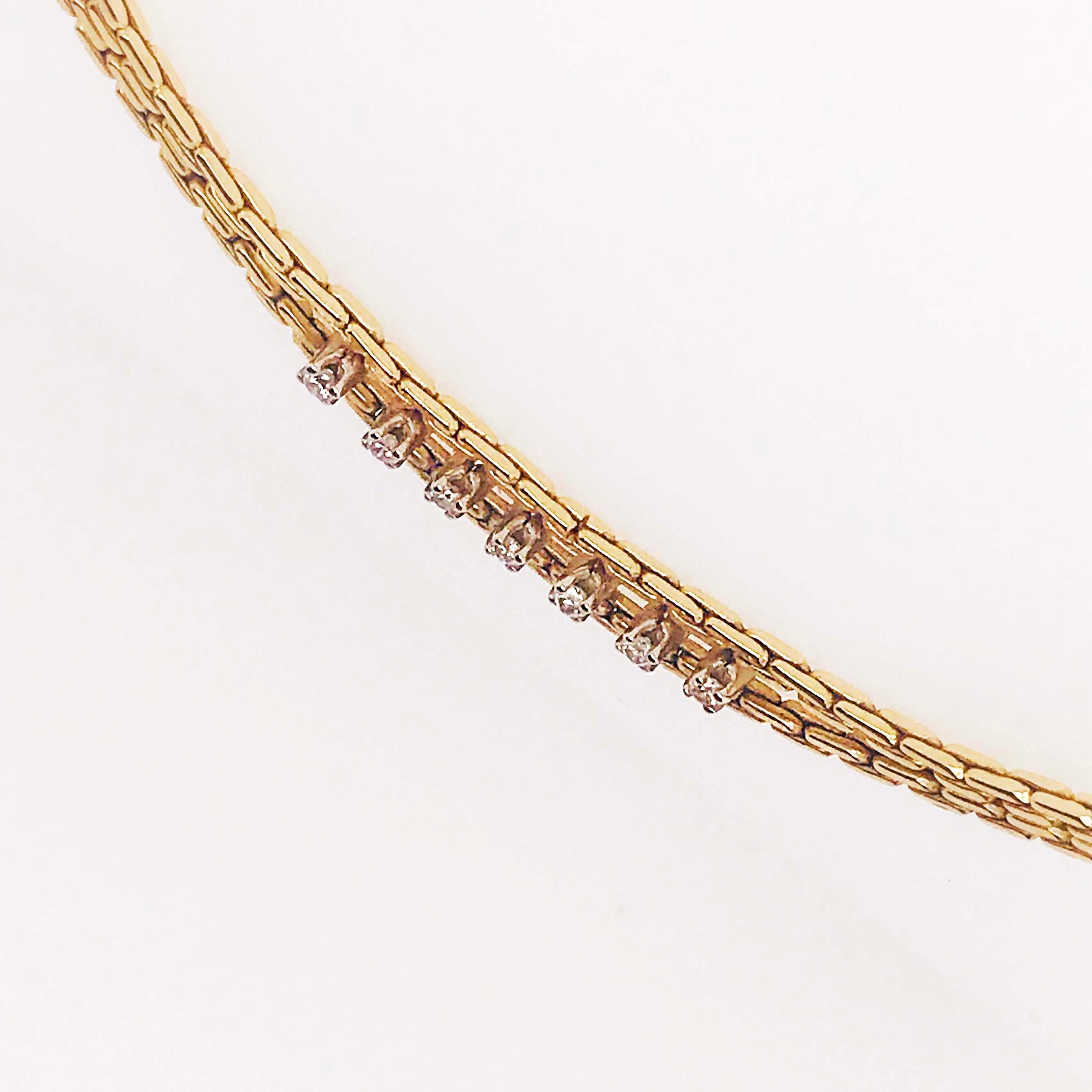 Diamond Choker Chain Necklace in 14 Karat Yellow Gold, 7 Diamonds Custom Made In New Condition In Austin, TX