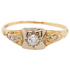 Vintage 1/10 Carat Round Diamond Estate Art Deco Engagement Ring in 14 Karat Yellow Gold