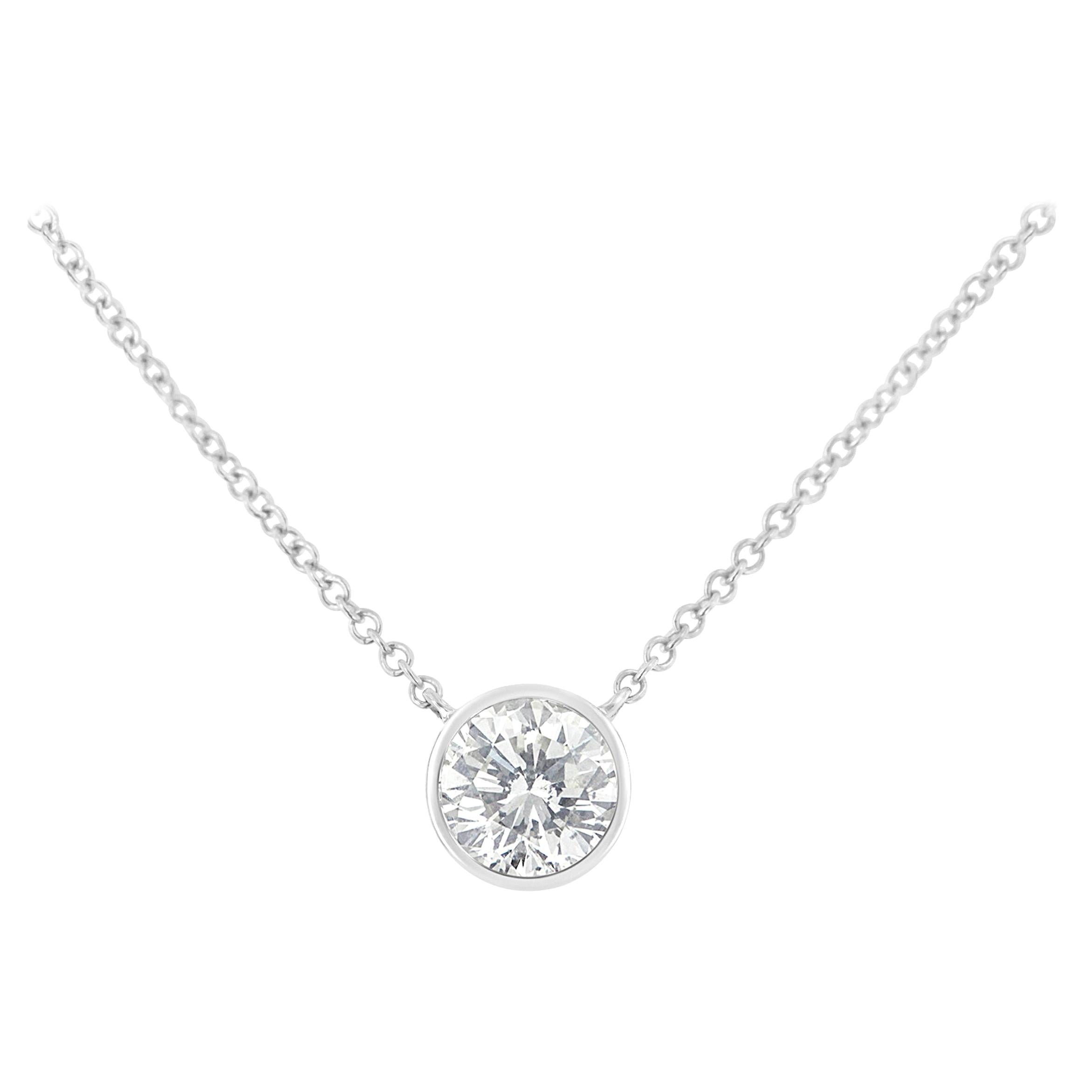 1/10 Carat Round Diamond Modern Bezel-Set Solitaire White Gold Pendant Necklace For Sale