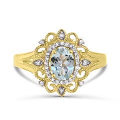 1/10 ct. Aquamarine and A-Quality Diamond Accent 14K Yellow Gold Ring