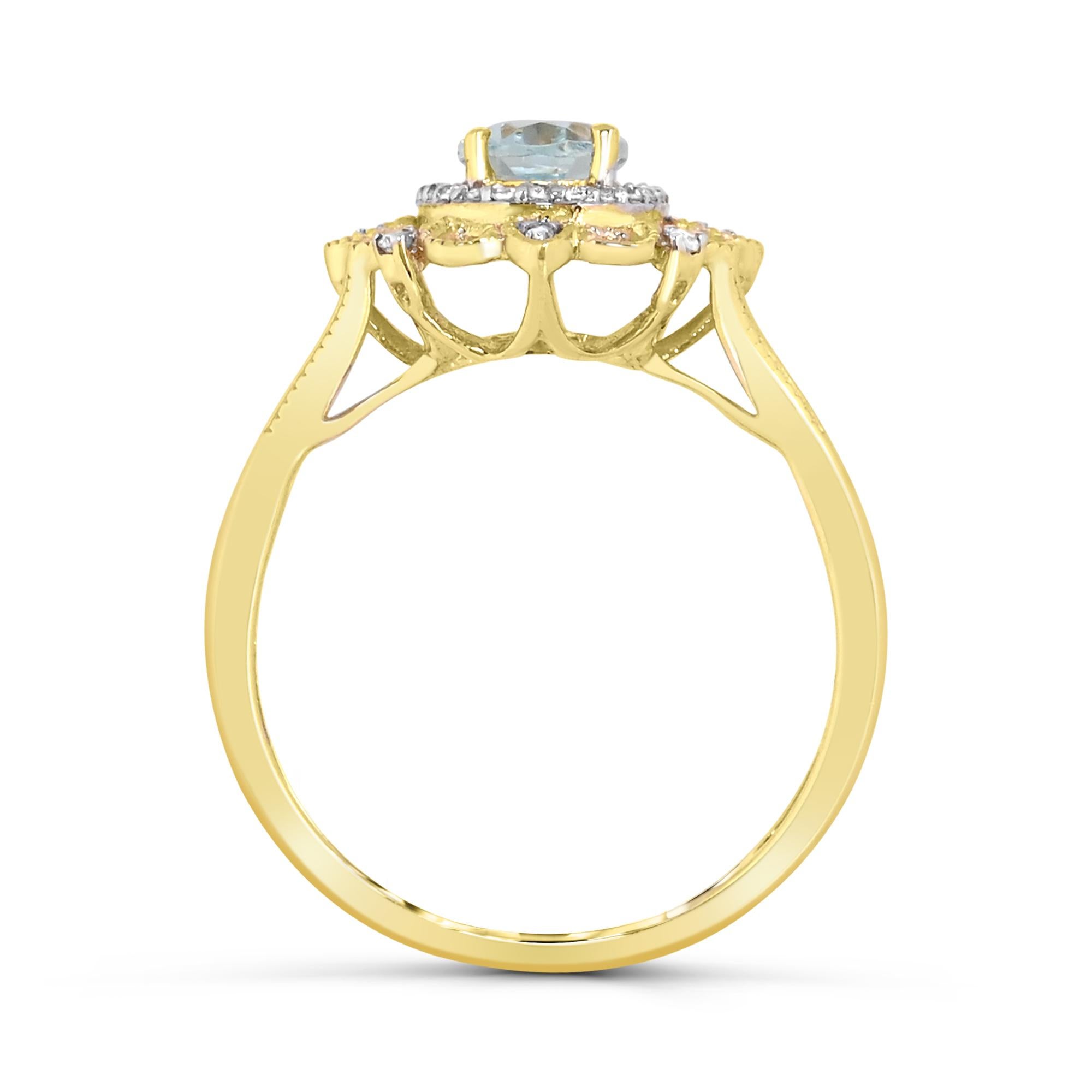 1/10 ct. Ring aus 14 Karat Gelbgold mit Aquamarin und A-Quality-Diamant-Akzent im Zustand „Neu“ im Angebot in New York, NY