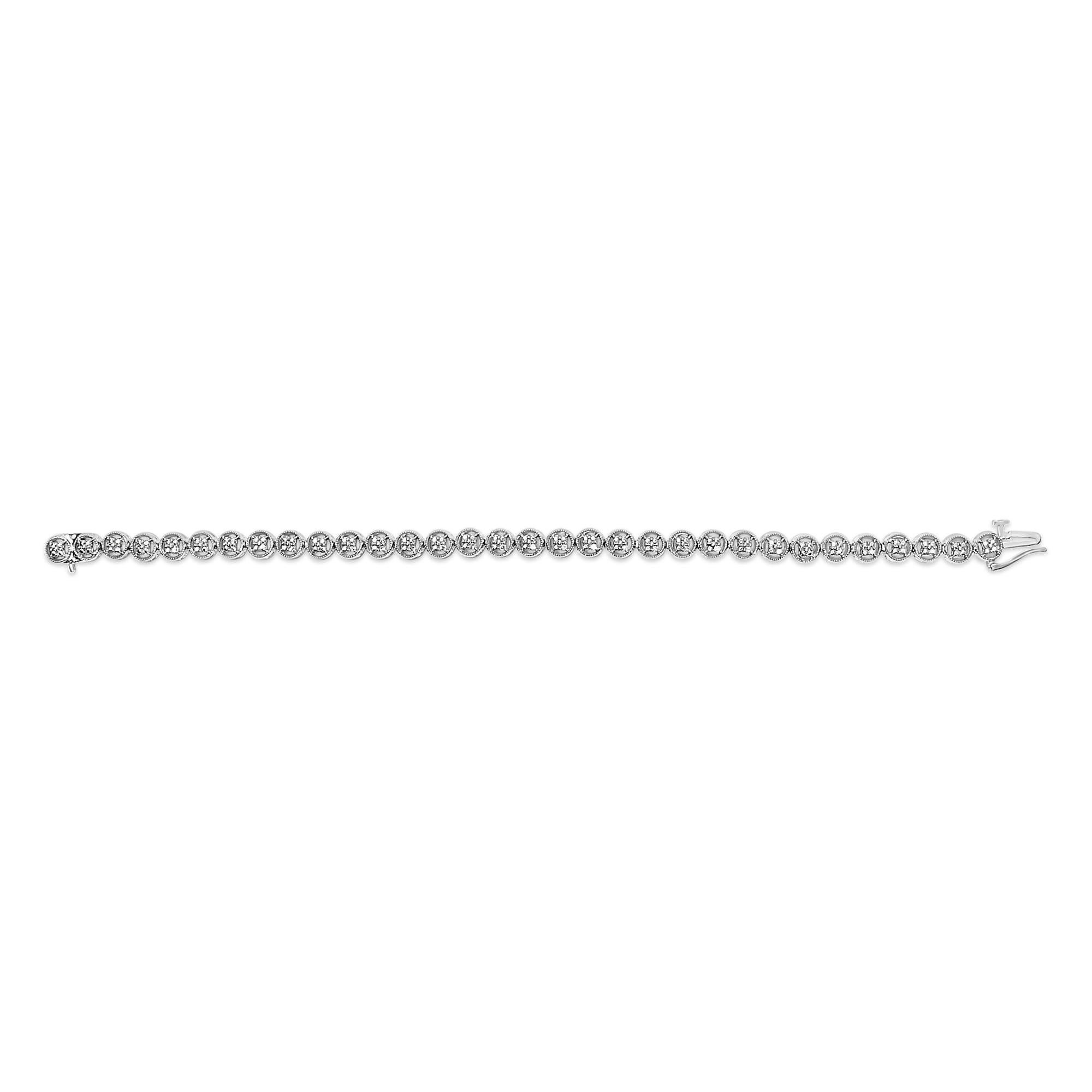 Modern 1/10 Cttw Diamond Circle and Beaded Link Bracelet in Sterling Silver For Sale