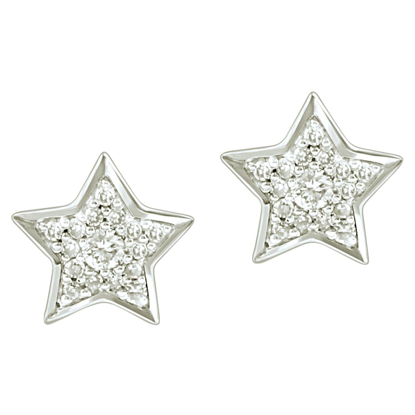 1/10 Carat Certified Diamond Star Earring in 14 Karat White Gold For Sale