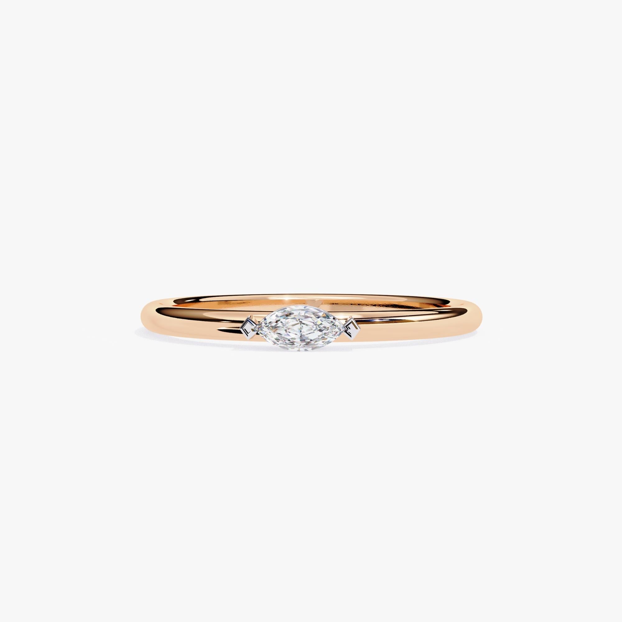 1/10 Ctw, Marquise Diamond Band, 14k Solid Gold, Bezel Diamond Ring, SI GH For Sale 4
