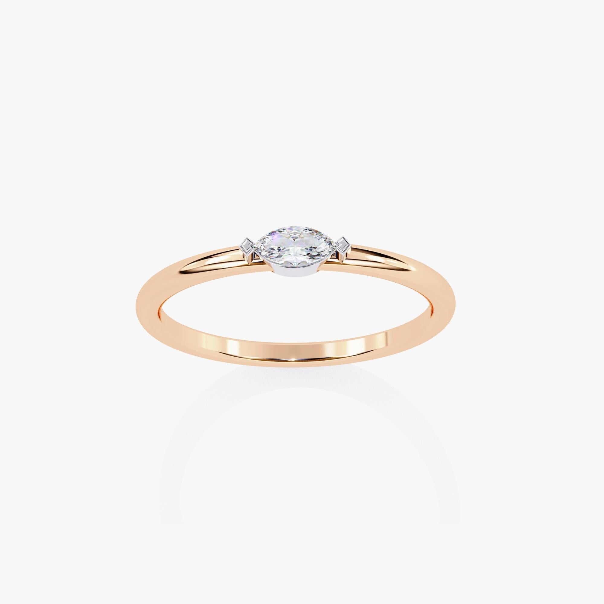 1/10 Ctw, Marquise Diamond Band, 14k Solid Gold, Bezel Diamond Ring, SI GH For Sale 5