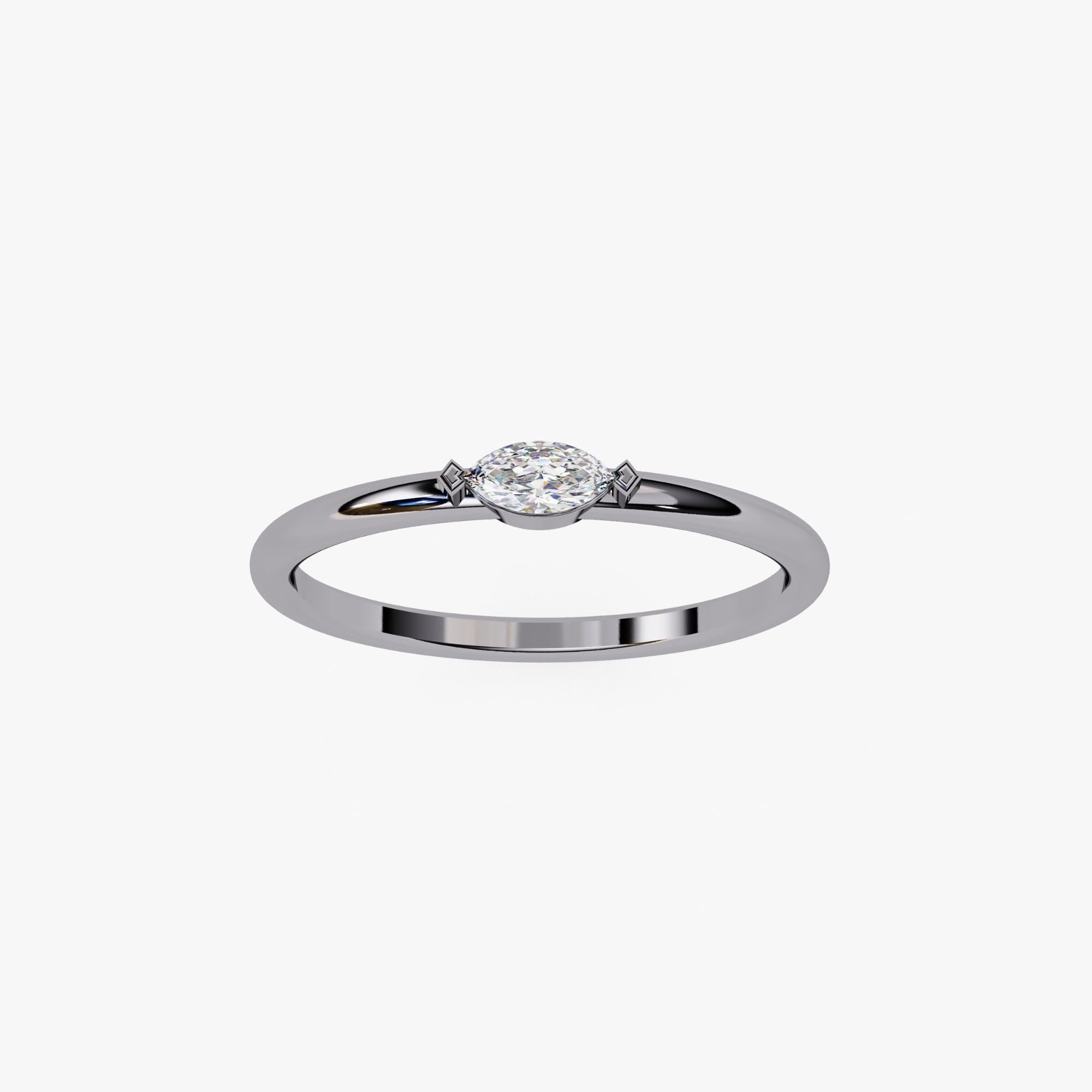 1/10 Ctw, Marquise Diamond Band, 14k Solid Gold, Bezel Diamond Ring, SI GH For Sale 7